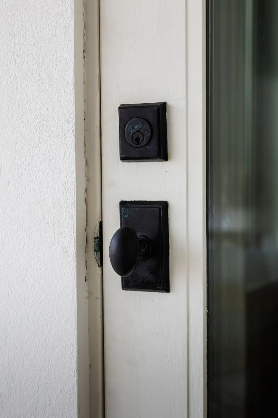Entry hardware after, cleaned and protected
