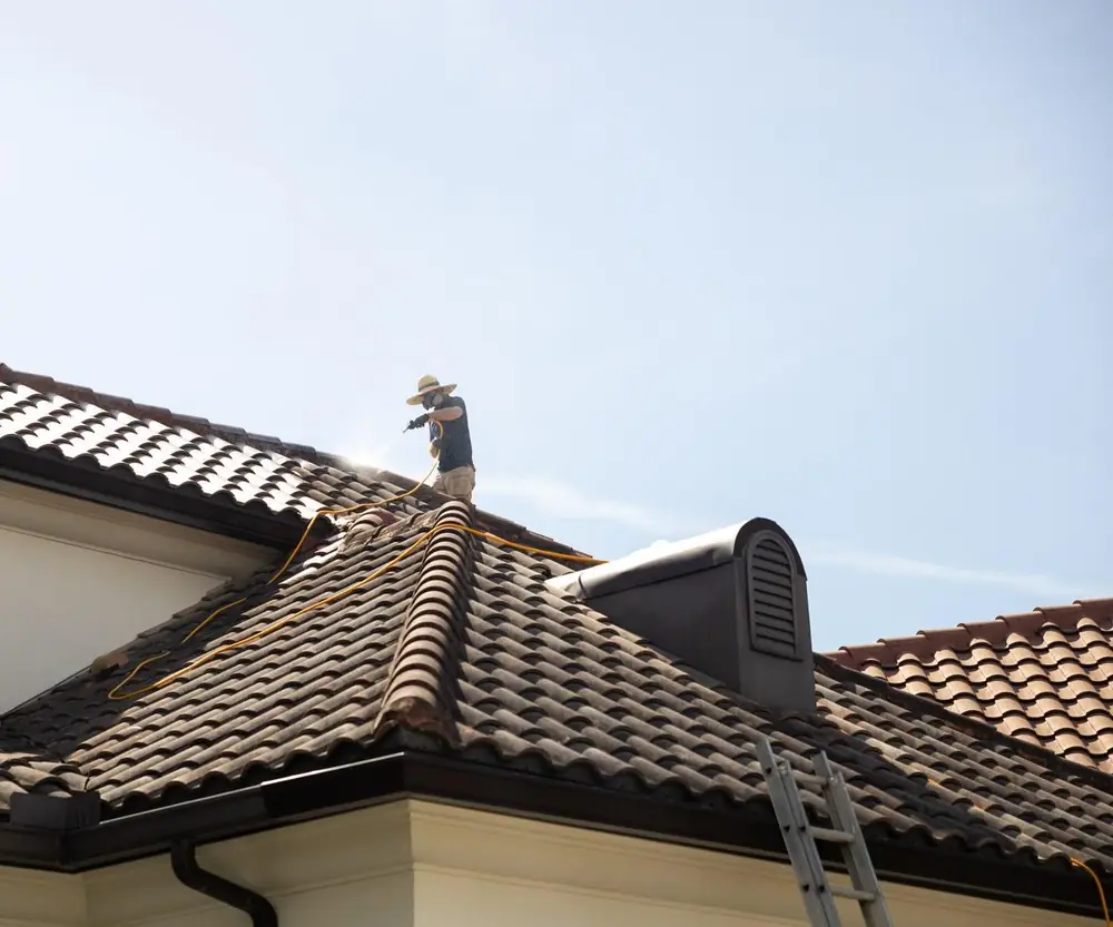 Careful, controlled treatment of a tile roof