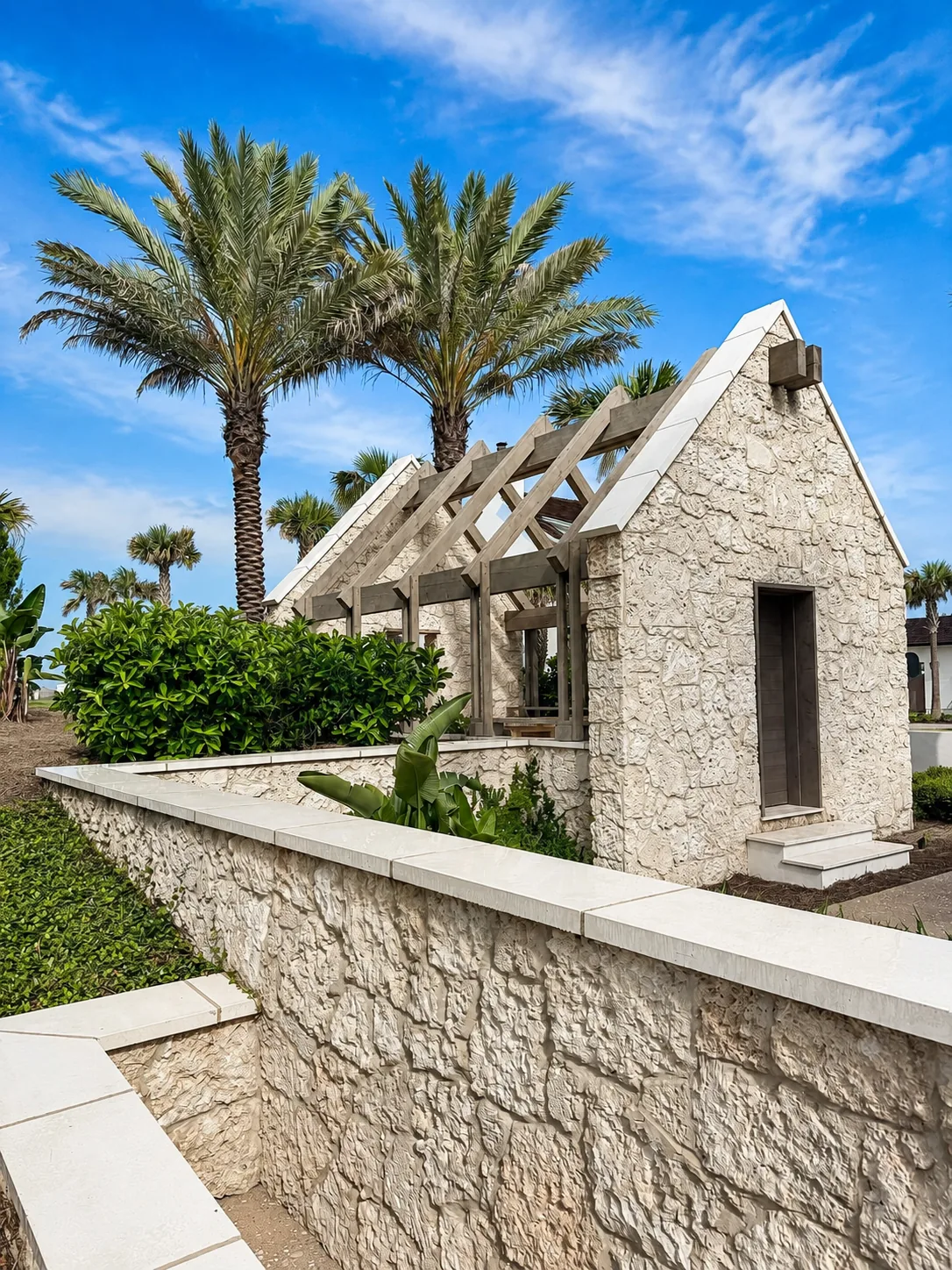 The garden house and coquina wall